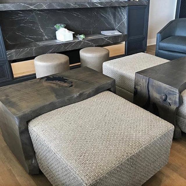 Live Edge Walnut Ottoman Tables with Custom Stain