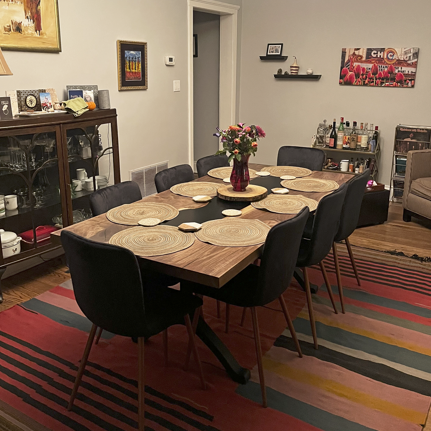 Product image 2: Walnut Dining Table, Dining Table For 6, Wood and Epoxy Table, Modern Dining Table, River Epoxy Resin Table, Live Edge Epoxy, Black Epoxy