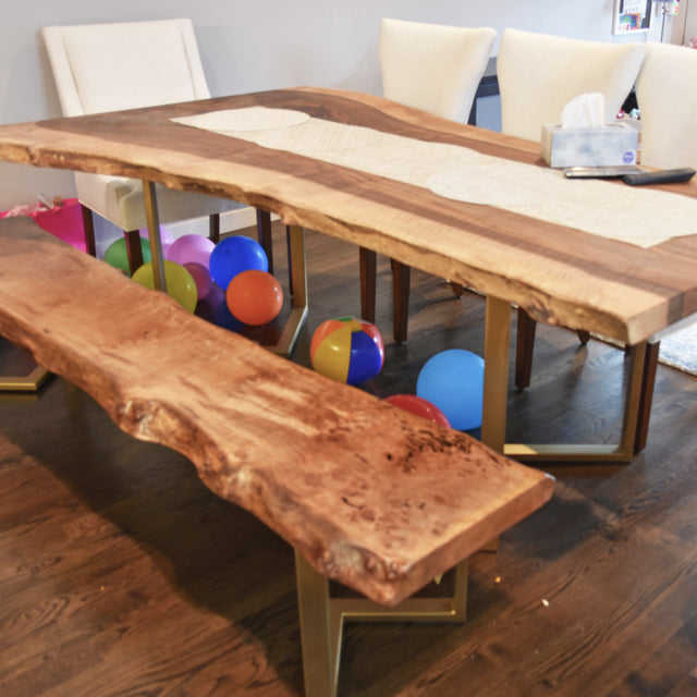 English Walnut Live Edge Dining Table with Single Slab