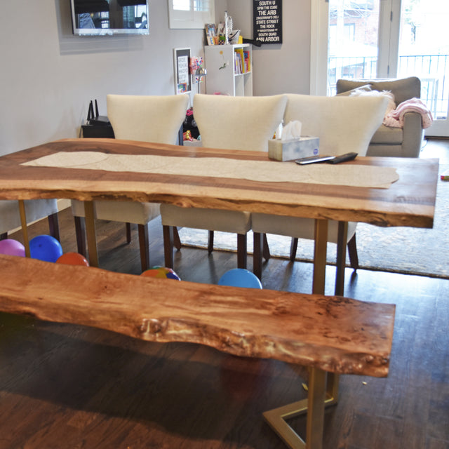 English Walnut Live Edge Dining Table with Single Slab