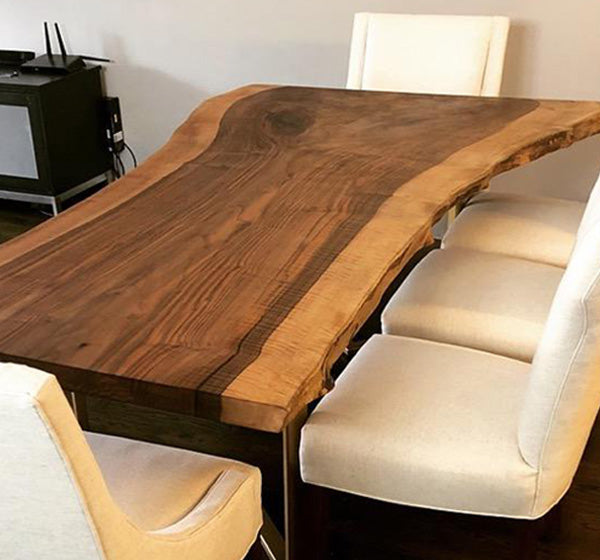 English Walnut Live Edge Dining Table with Single Slab