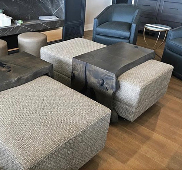 Live Edge Walnut Ottoman Tables with Custom Stain