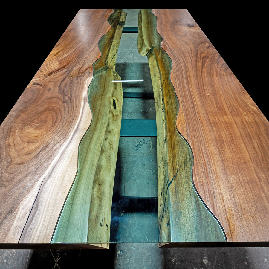 Product image 6: Black Walnut Live Edge River Table with Glass Inlay 4