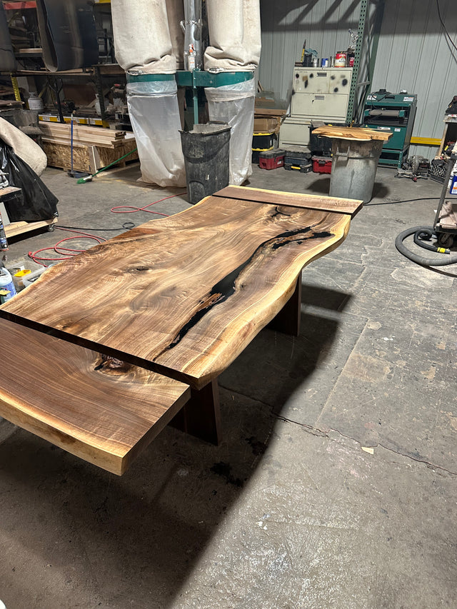 Black Walnut Single Slab Breadboard Dining Table with Extendable Leaves