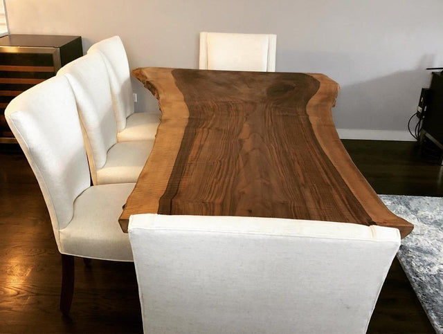 English Walnut Live Edge Dining Table with Single Slab