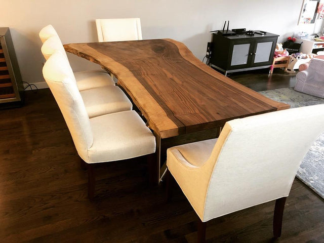 English Walnut Live Edge Dining Table with Single Slab