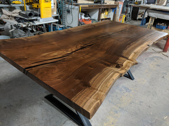 Claro Walnut Single Slab Dining Table with Live Edge