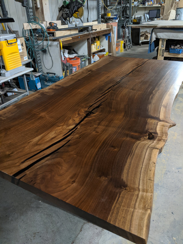 Claro Walnut Single Slab Dining Table with Live Edge