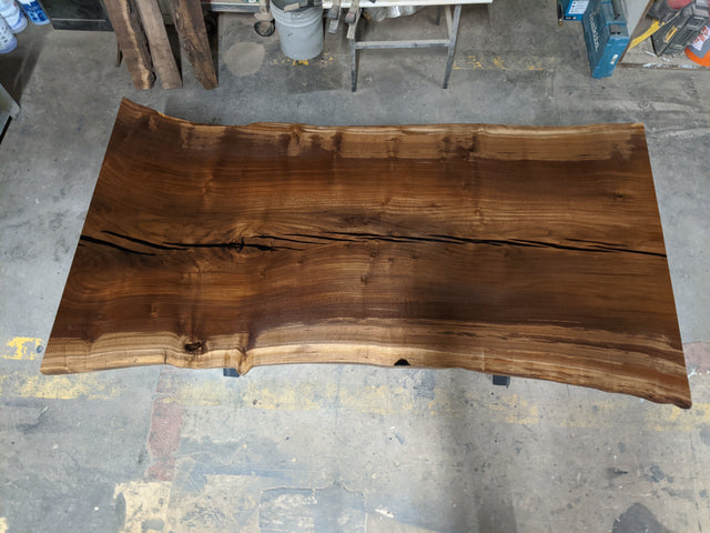 Claro Walnut Single Slab Dining Table with Live Edge