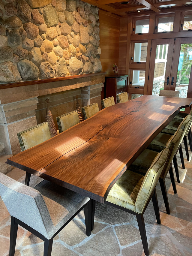 Massive Live Edge Single Slab Black Walnut Dining Table