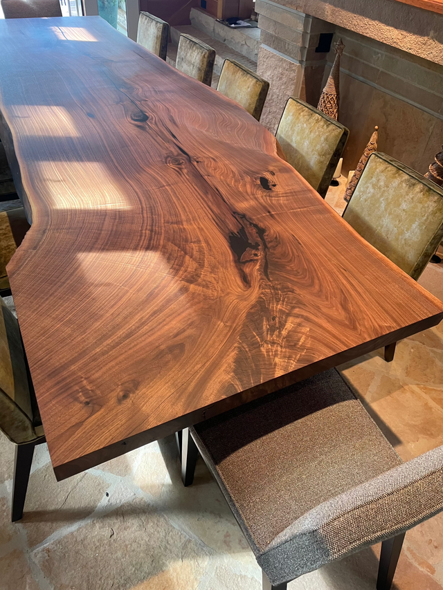 Massive Live Edge Single Slab Black Walnut Dining Table