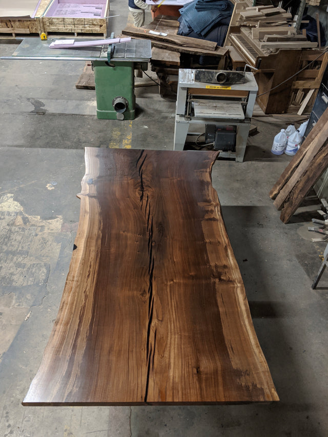 Claro Walnut Single Slab Dining Table with Live Edge