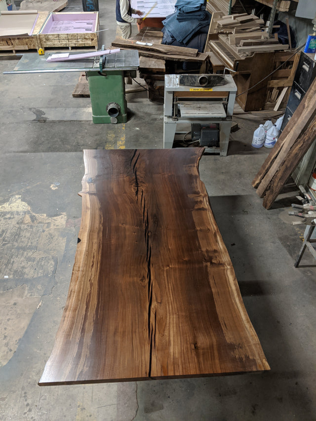 Claro Walnut Single Slab Dining Table with Live Edge
