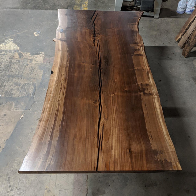 Claro Walnut Single Slab Dining Table with Live Edge