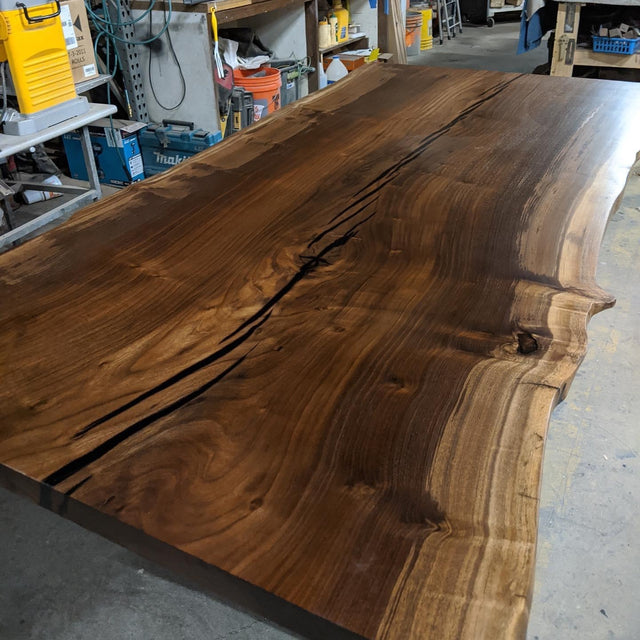 Claro Walnut Single Slab Dining Table with Live Edge