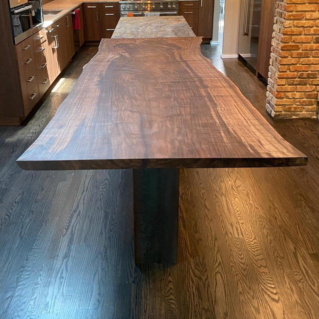 Claro Walnut Dining Table with Single Slab and Live Edge