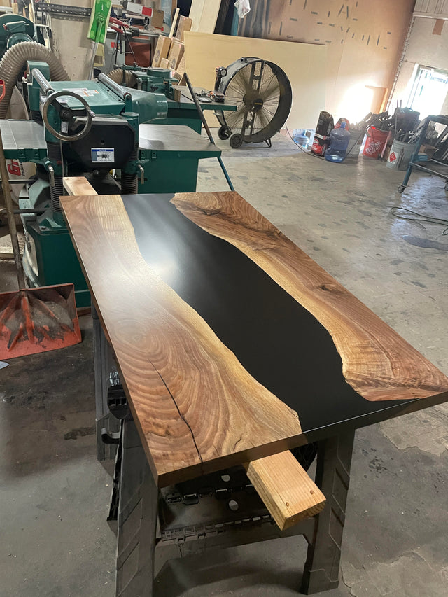 Black Walnut Live Edge River Epoxy Dining Table
