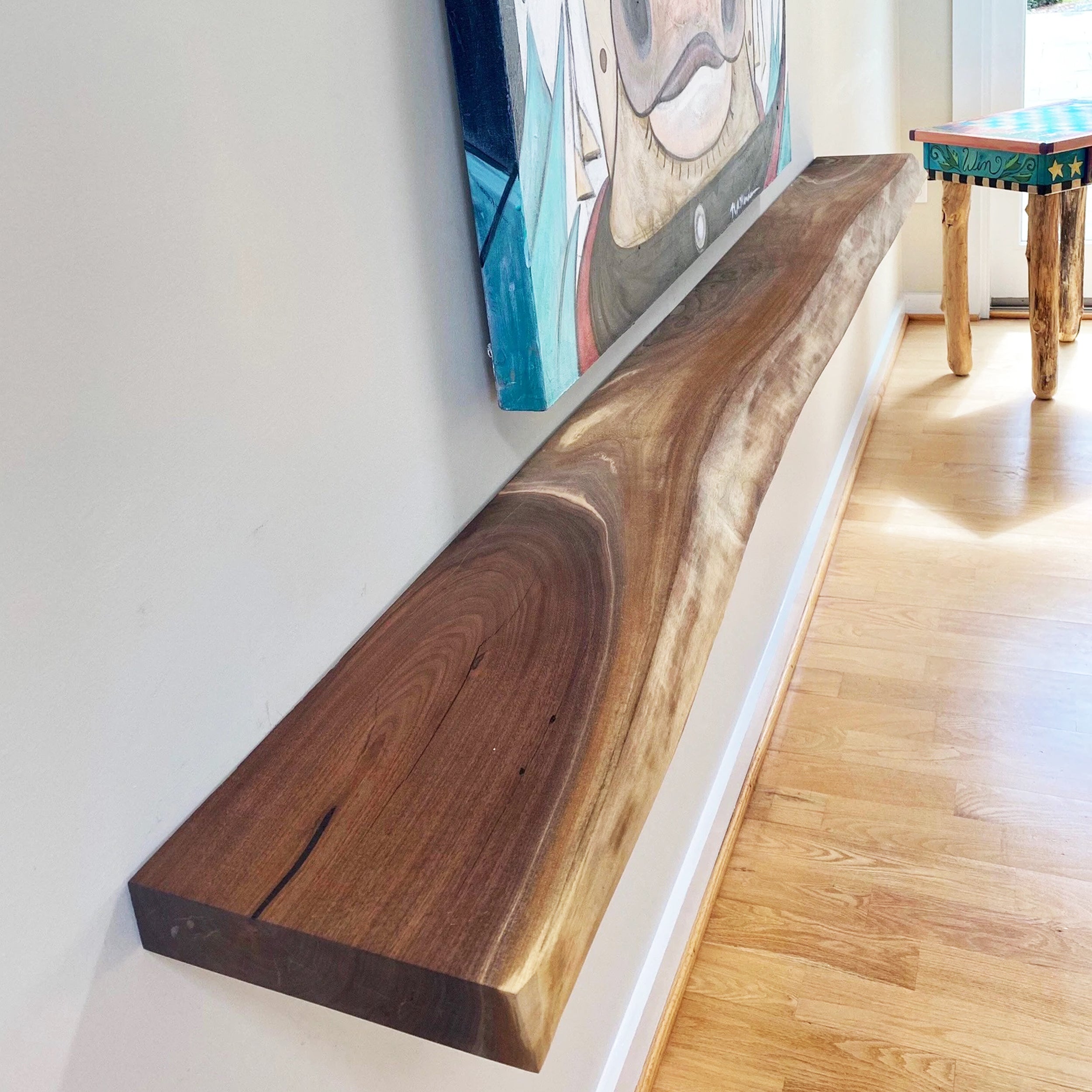 Product image 1: black walnut live edge floating shelves single slab Chicago Makers Studio