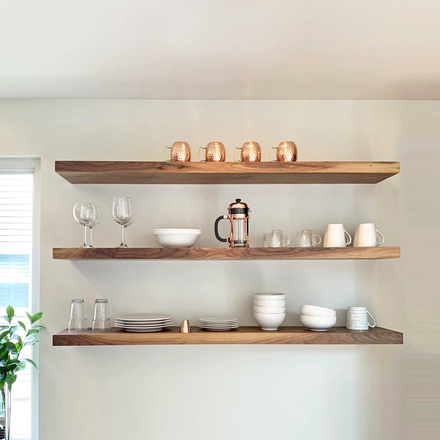 Walnut Floating Shelf Heavy Duty Single Slab