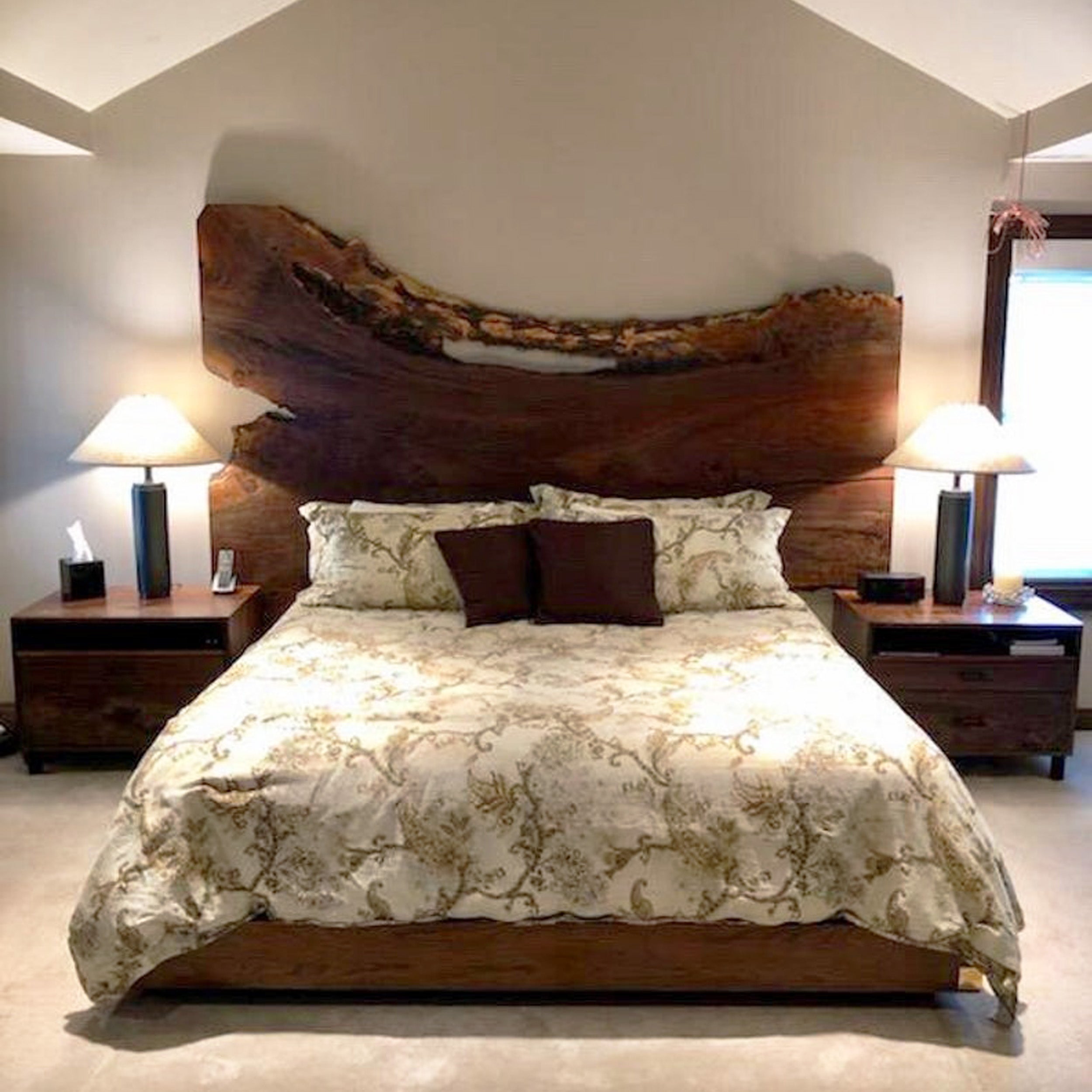 Product image 1: Bedside Tables in Walnut with Live Edge Headboard
