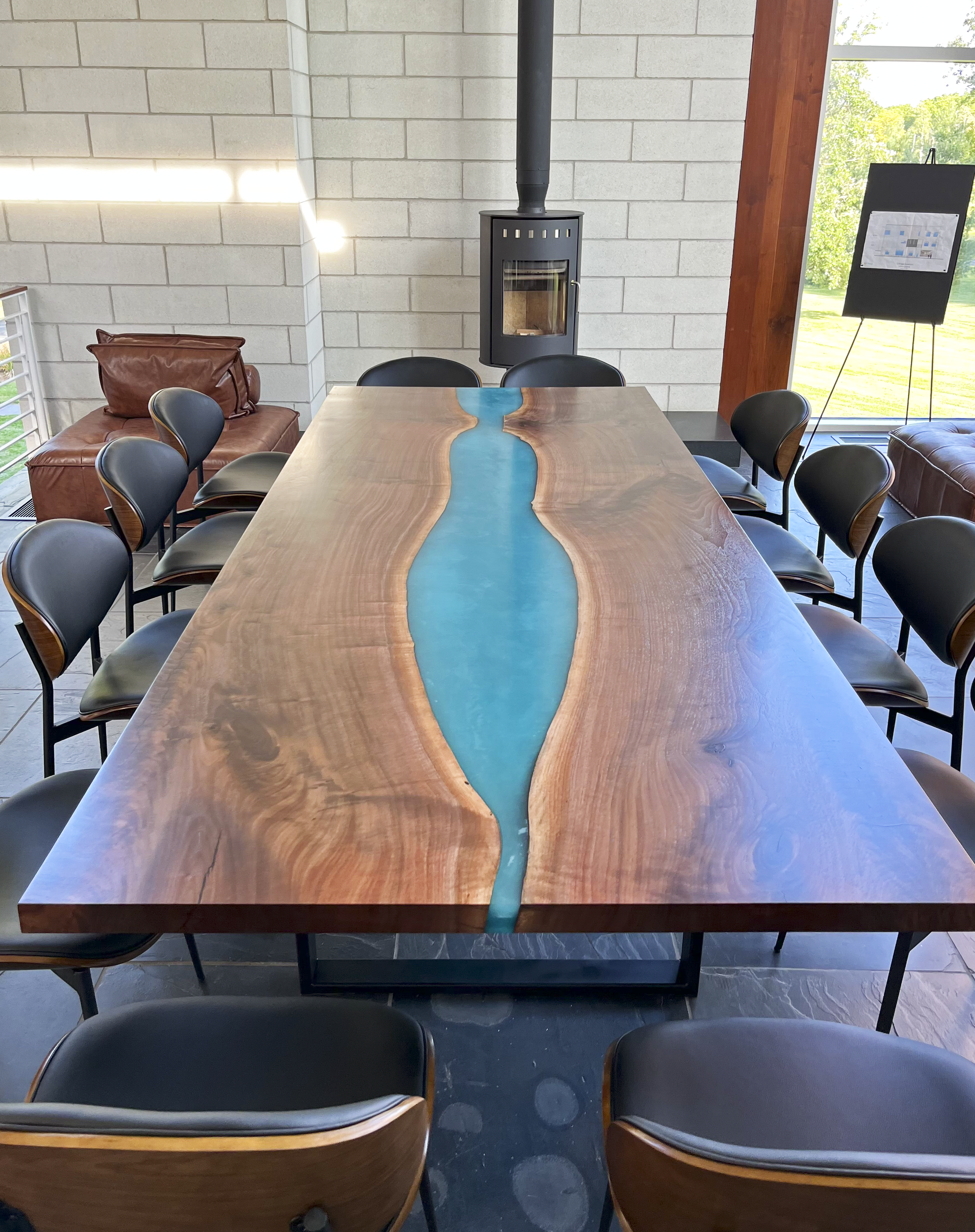 Product image 1: Black Walnut Live Edge River Epoxy Dining Table