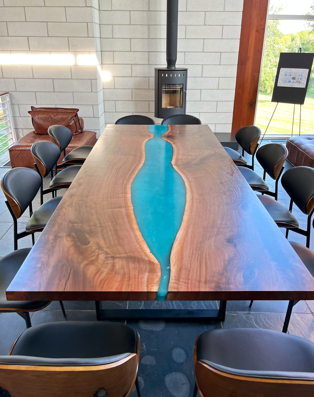 Black Walnut Live Edge River Epoxy Dining Table