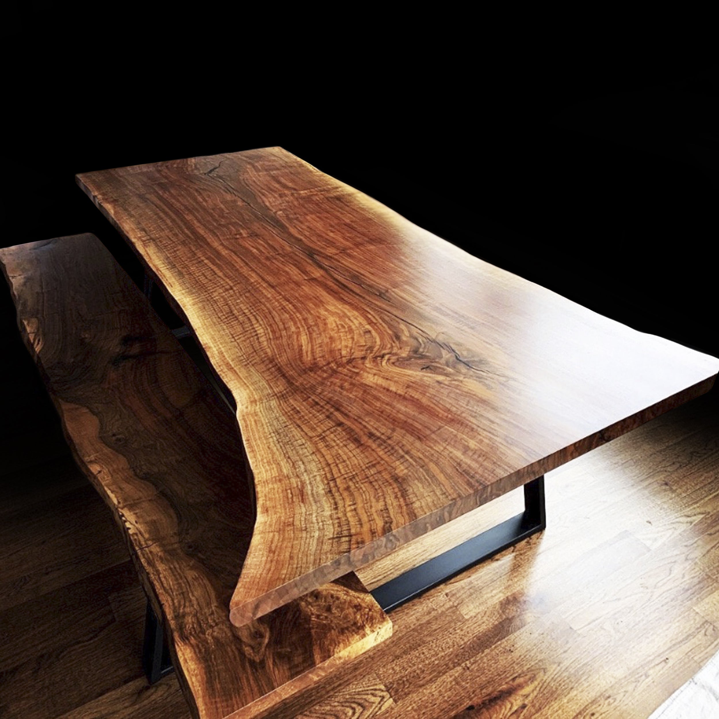 Live Edge Claro Walnut Single Slab Dining Table with Bench