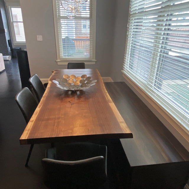 Single Slab Black Walnut Dining Table with Live Edge