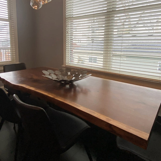 Single Slab Black Walnut Dining Table with Live Edge