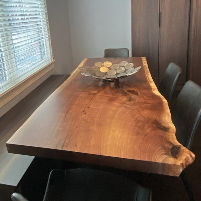 Single Slab Black Walnut Dining Table with Live Edge