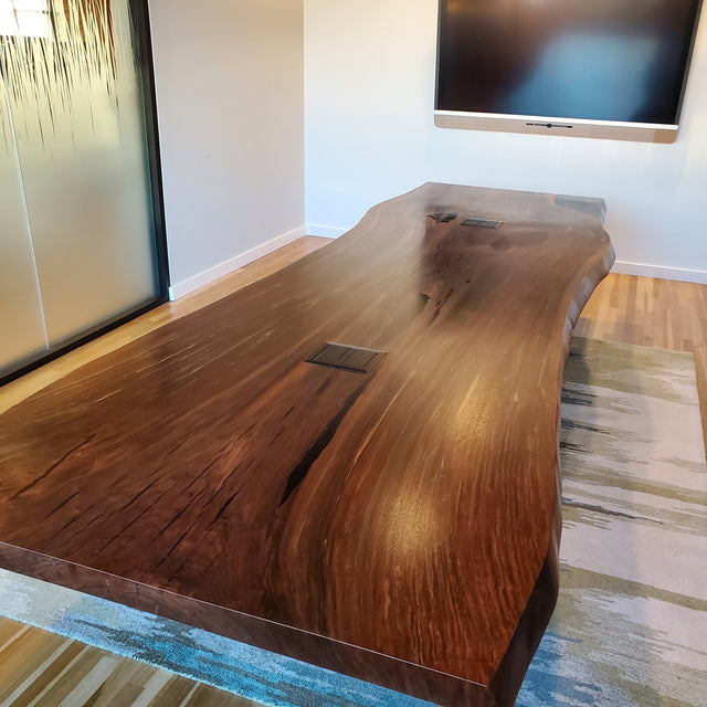 Single Slab Black Walnut Dining Table with Live Edge Accents