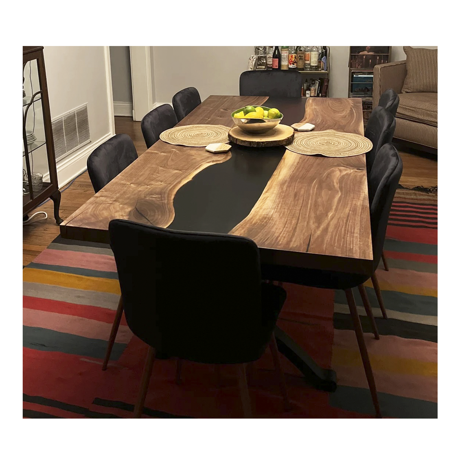 Product image 2: Walnut Dining Table, Dining Table For 6, Wood and Epoxy Table, Modern Dining Table, River Epoxy Resin Table, Live Edge Epoxy, Black Epoxy