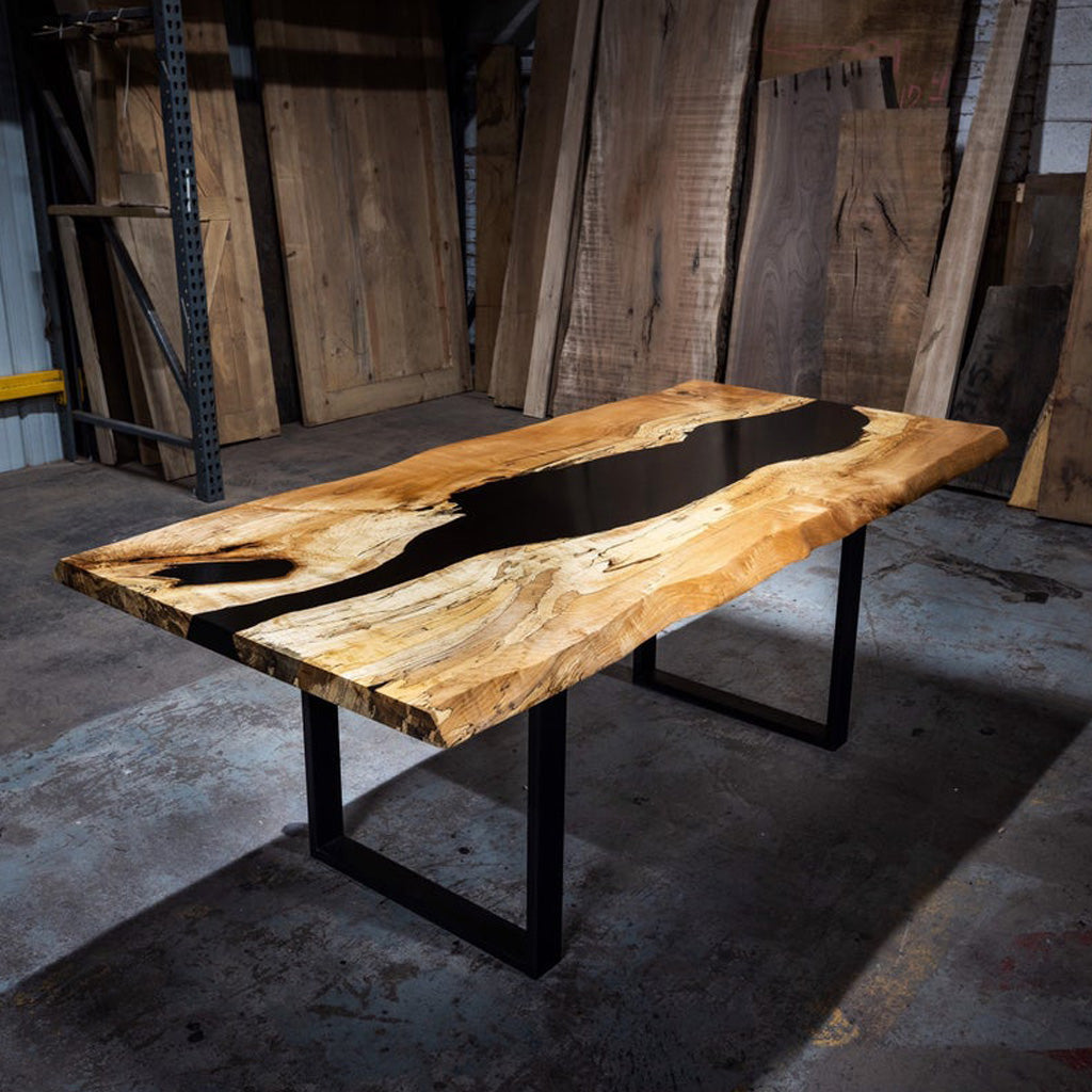 Spalted Maple Live Edge Epoxy River Dining Table