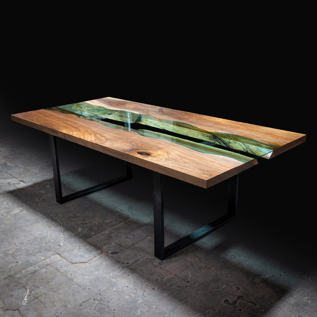 Black Walnut Live Edge River Table with Glass Inlay