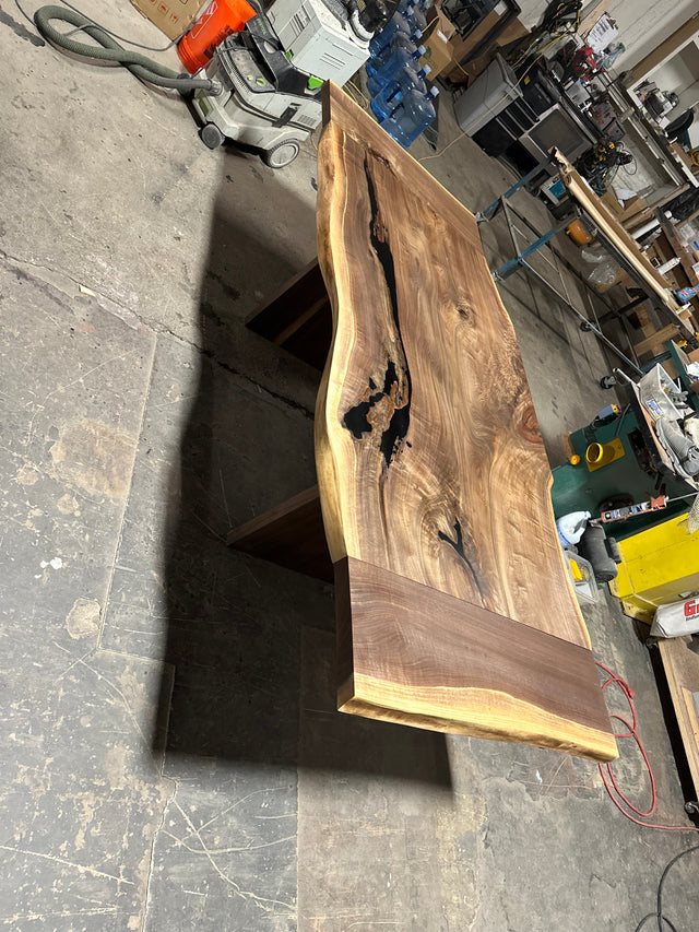 Black Walnut Dining Table with Live Edge and Single Slab