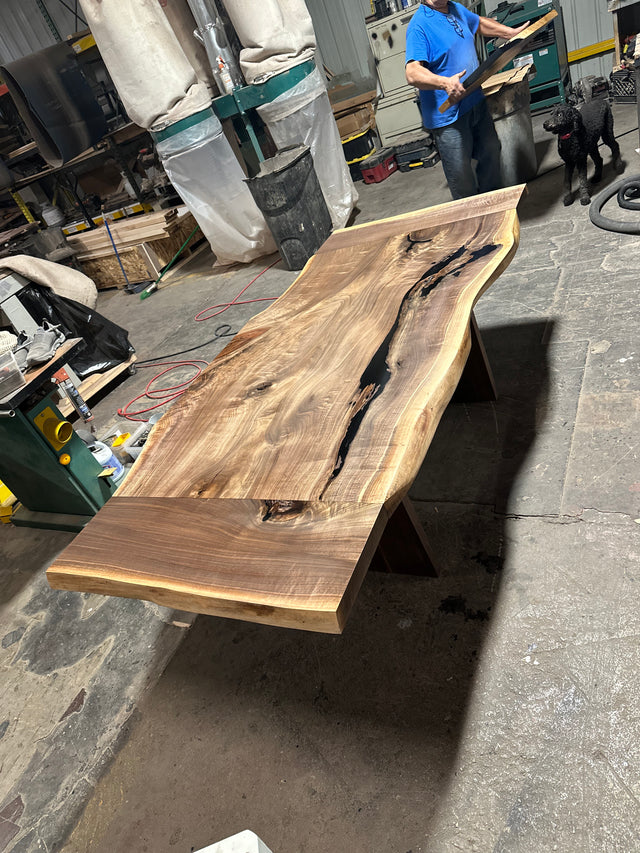 Black Walnut Dining Table with Live Edge and Single Slab