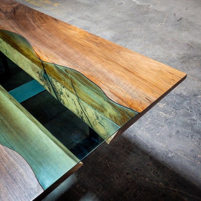 Black Walnut Live Edge River Table with Glass Inlay 6