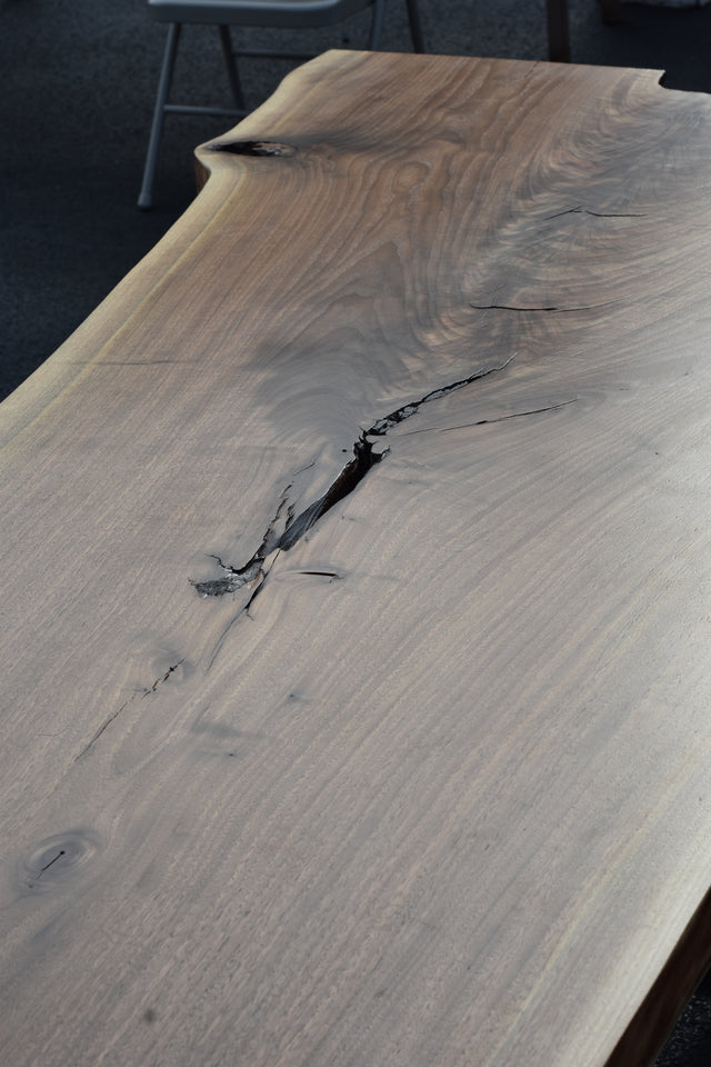 Single Slab Dining Table with Black Walnut Live Edge