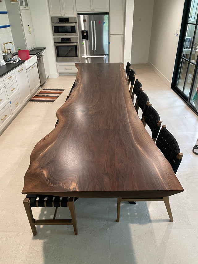 Dining Table with Black Walnut Single Slab and Live Edge Trim