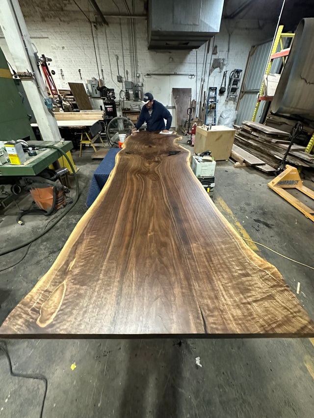 Dining Table with Black Walnut Single Slab and Live Edge Design