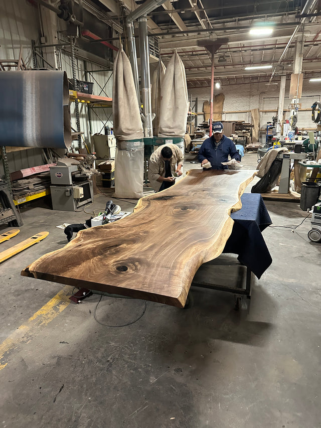 Dining Table with Black Walnut Single Slab and Live Edge Design