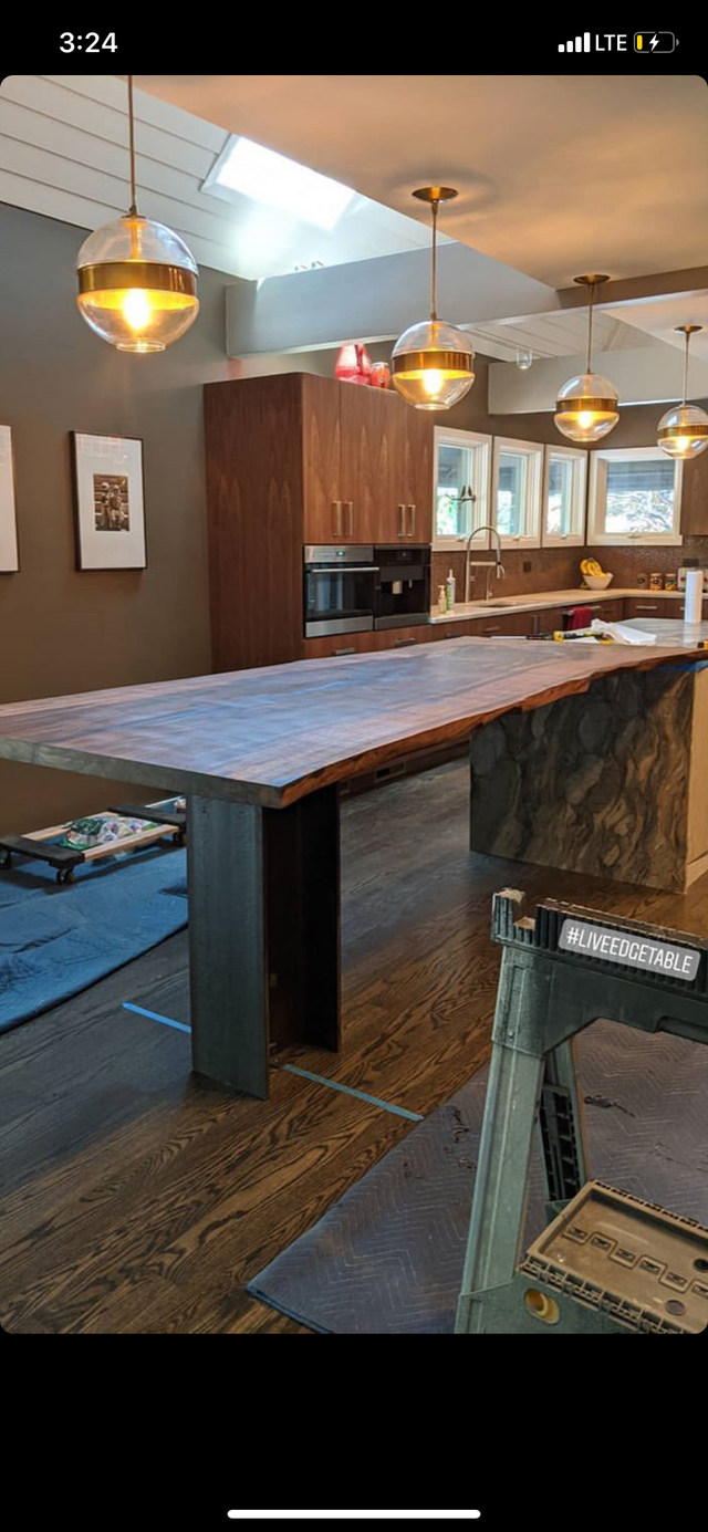 Black Walnut Dining Table with Single Slab and Live Edge