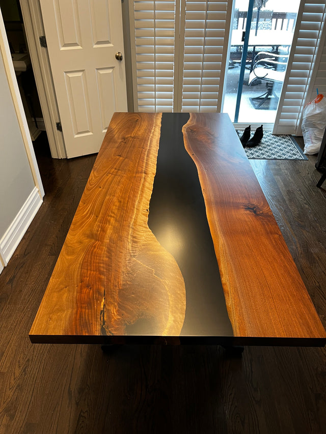 Black Walnut Live Edge River Epoxy Dining Table