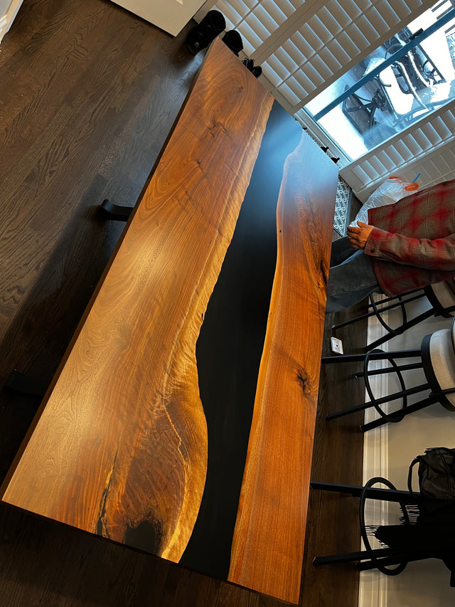 Black Walnut Live Edge River Epoxy Dining Table