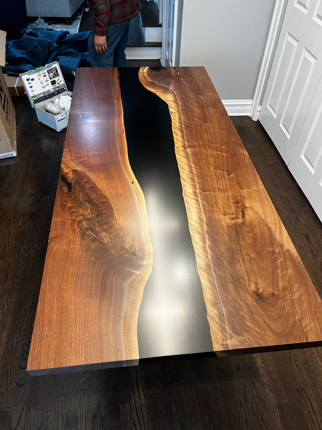 Black Walnut Live Edge River Epoxy Dining Table