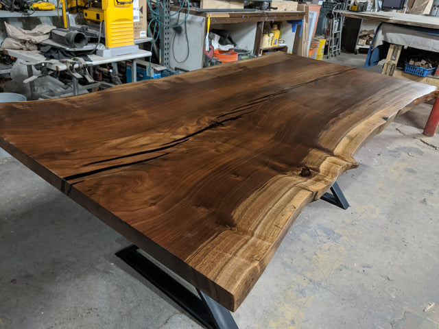 Black Walnut Single Slab Dining Table with Live Edge