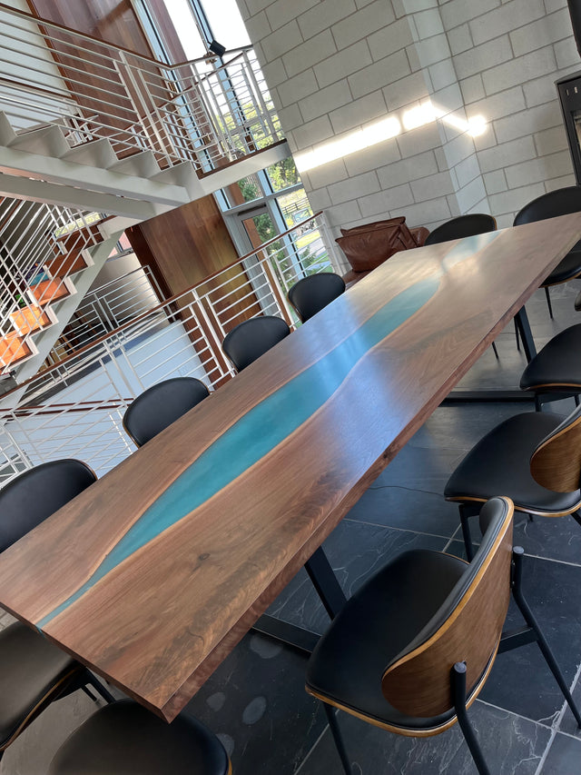 Black Walnut Live Edge River Epoxy Dining Table