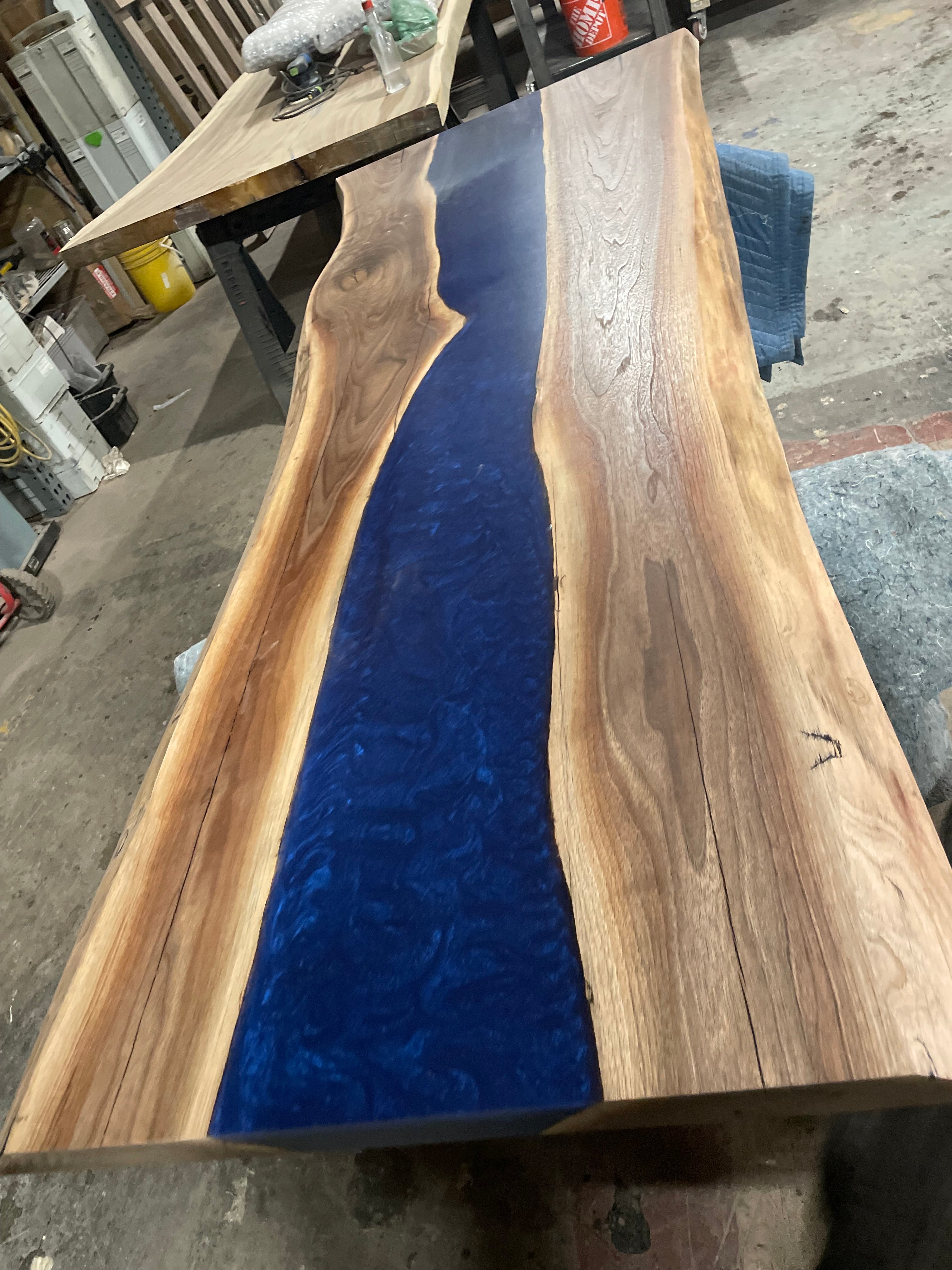 Product image 3: Black Walnut Live Edge River Epoxy Dining Table