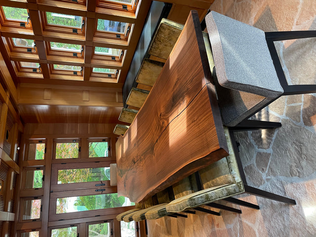 Single Slab Black Walnut Dining Table with Live Edge Detail