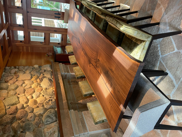 Single Slab Black Walnut Dining Table with Live Edge Detail